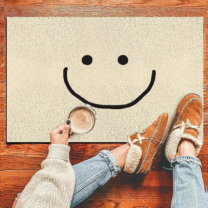 Sjov beige dørmåtte med smiley