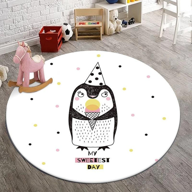 Rundt tæppe med festlig pingvin