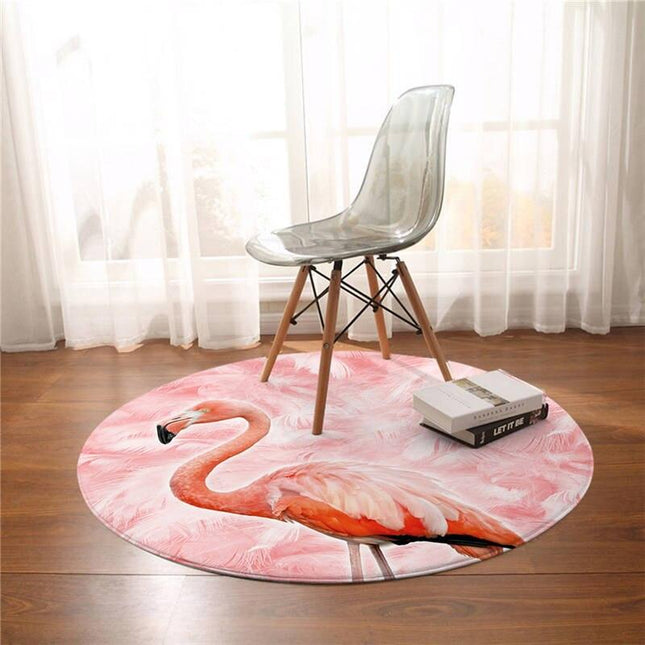 Rundt gulvtæppe med elegant flamingo motiv
