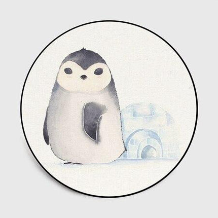 Rundt hvidt tæppe med pingvin motiv