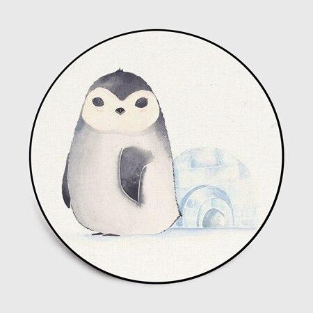 Rundt hvidt tæppe med pingvin motiv