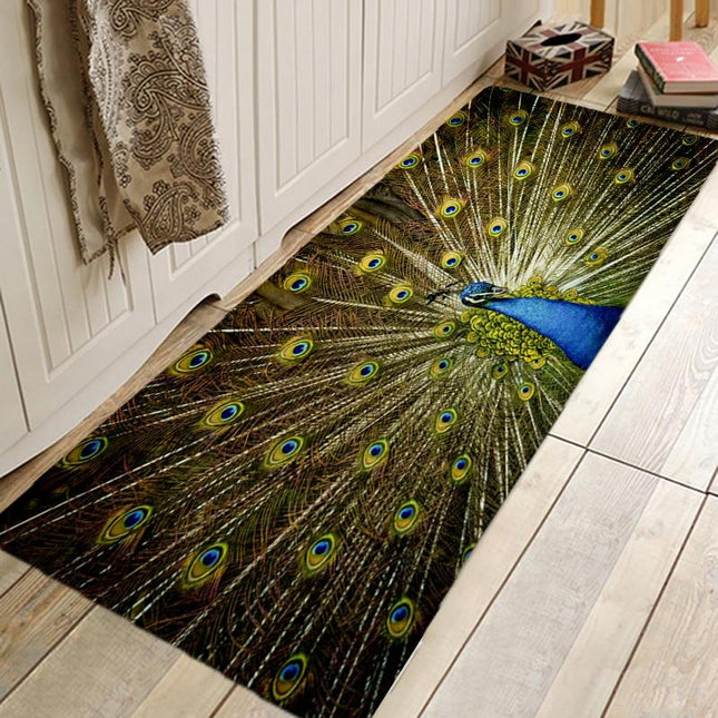 Aflang løber med flot påfuglemotiv