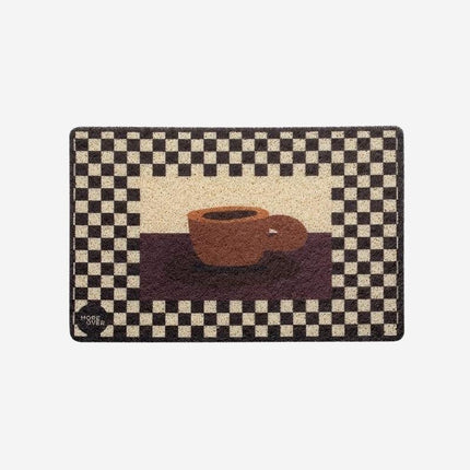 Smart dørmåtte med skaktern og kaffekop