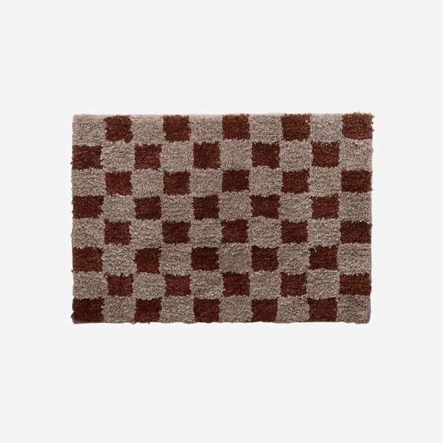 Vintage dørmåtte med brunt skaktern