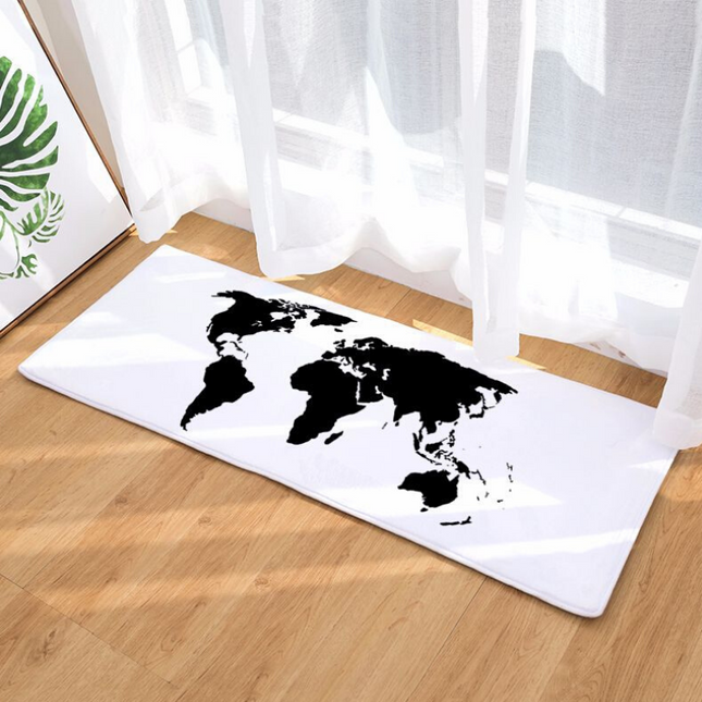 Klassisk gulvtæppe med sort verdenskort
