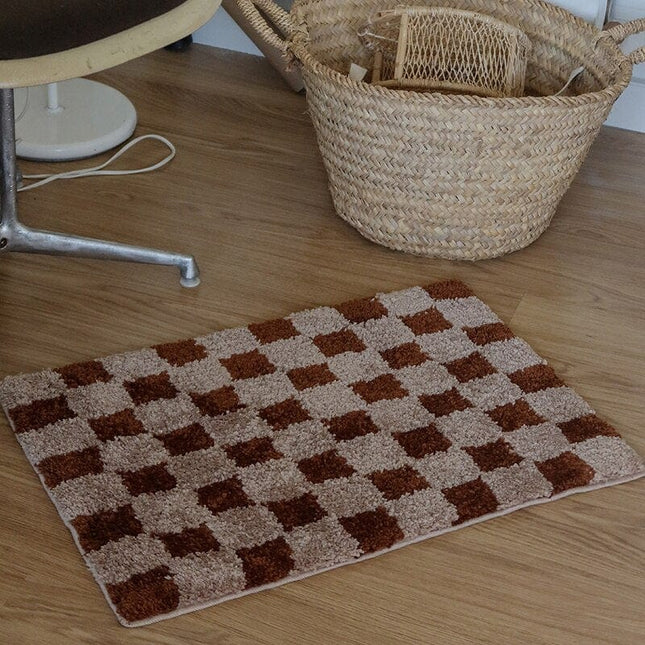 Vintage dørmåtte med brunt skaktern