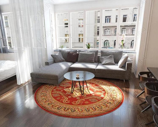 Lille rundt rødt orientalsk tæppe