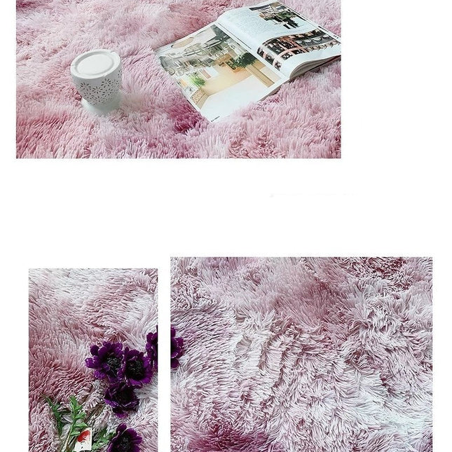 Rundt lyserødt shaggy gulvtæppe