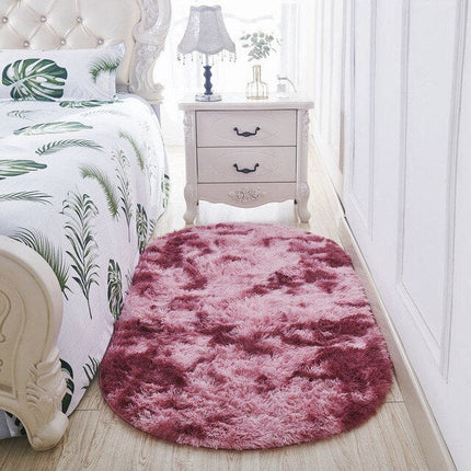 Oval lilla shaggy sengeforligger