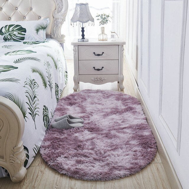 Oval pudderrosa shaggy sengeforligger