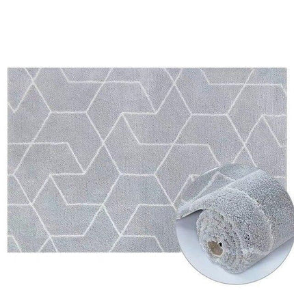 Gråt shaggy tæppe med geometrisk mønster