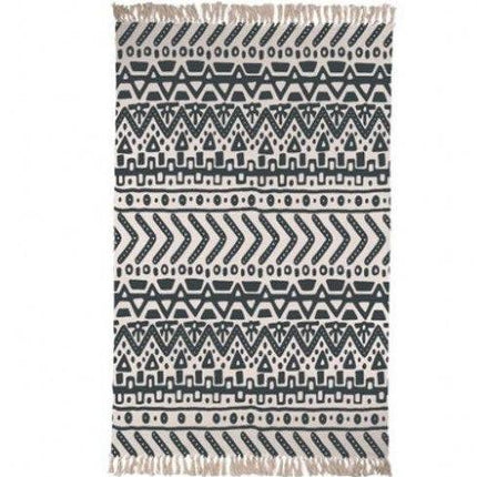 Berbertæppe med grafisk mønster og frynser