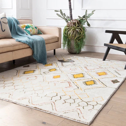 Tyndt hvidt berbertæppe med gult