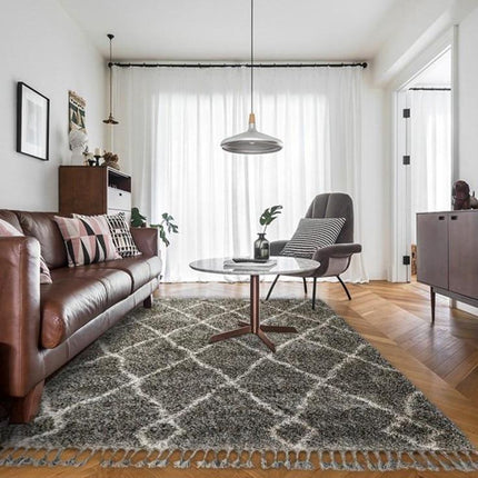 Mørkegråt gulvtæppe i berber stil