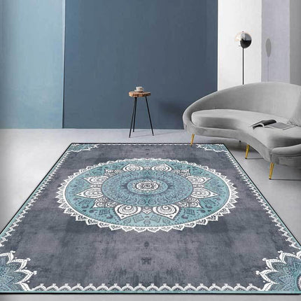 Gråt boheme gulvtæppe med mandala