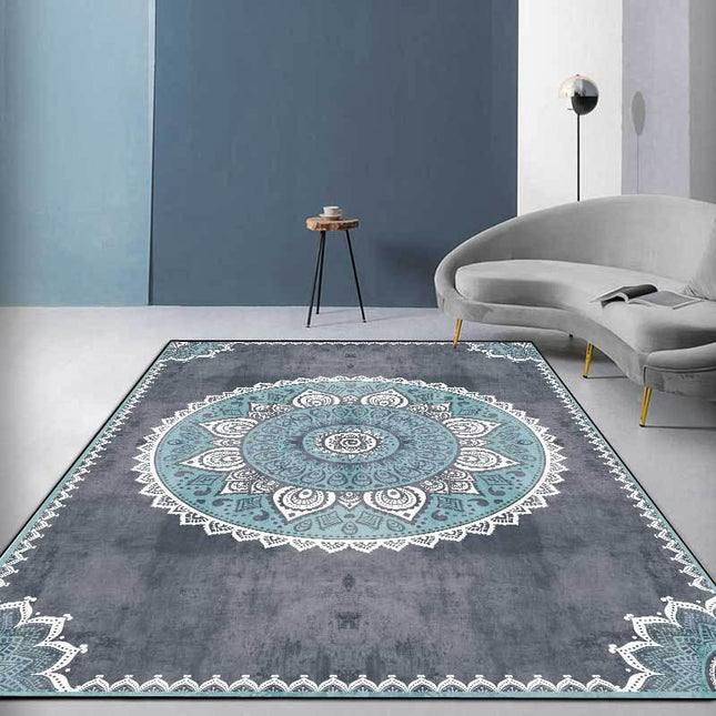 Gråt boheme gulvtæppe med mandala