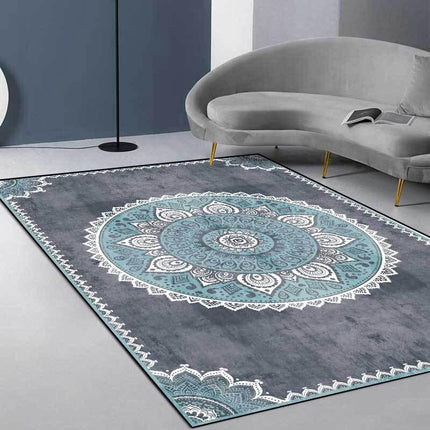 Gråt boheme gulvtæppe med mandala