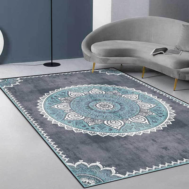 Gråt boheme gulvtæppe med mandala