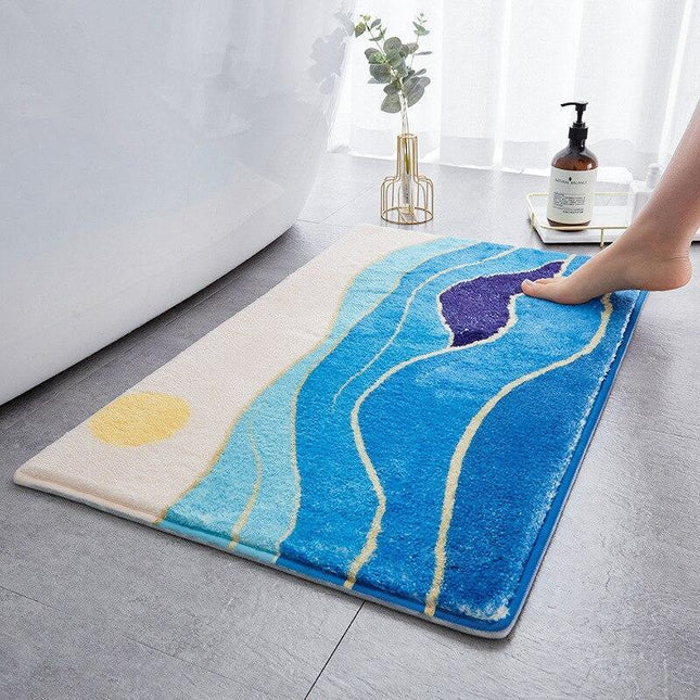 Bademåtte med flot strand og bølge motiv