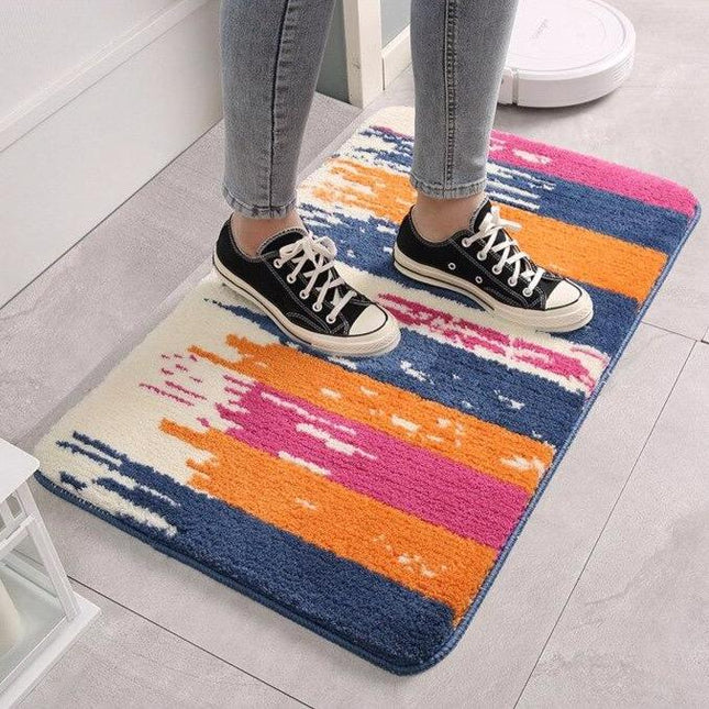 Farverig bademåtte med moderne striber
