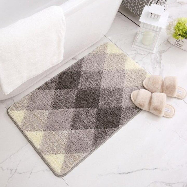 Grå og sølv bademåtte med ternet mønster