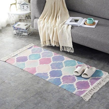 Farverigt gulvtæppe til stuen