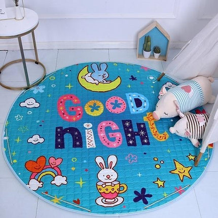 Rundt legetæppe med godnat tema