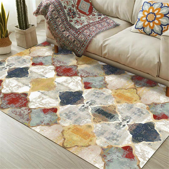 Farverigt marokkansk patchwork gulvtæppe