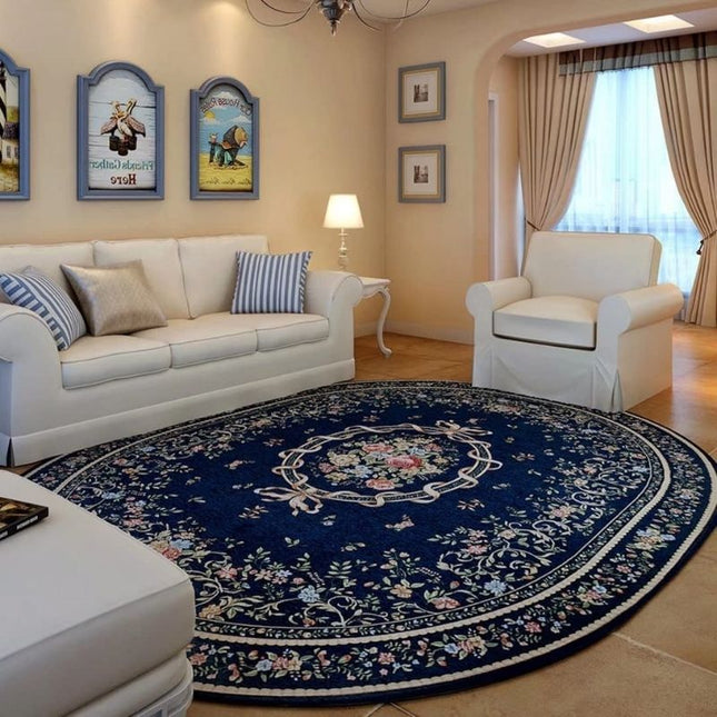 Ovalt gulvtæppe med blomstermotiv