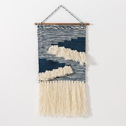 Blåt vævet vægtæppe med frynser