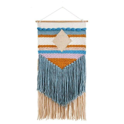 Vægtæppe med geometrisk mønster og frynser