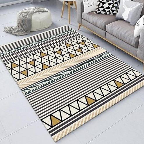 Gult plastiktæppe med grafisk mønster