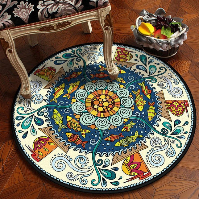 Rundt legetæppe til baby drengeværelse