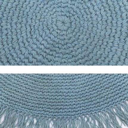 Rundt petroleumsblåt tæppe med frynser