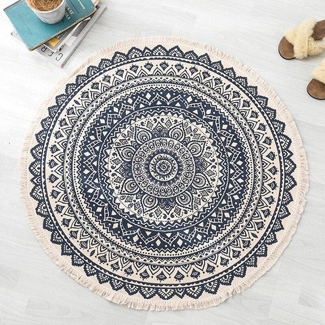 Rundt tæppe med mandala mønster