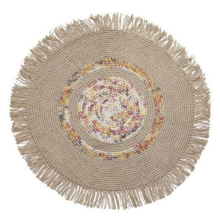 Råhvidt rundt jutegulvtæppe med frynser