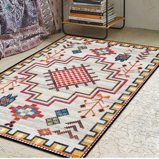 Rødt og gult boheme gulvtæppe