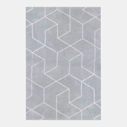 Gråt shaggy tæppe med geometrisk mønster