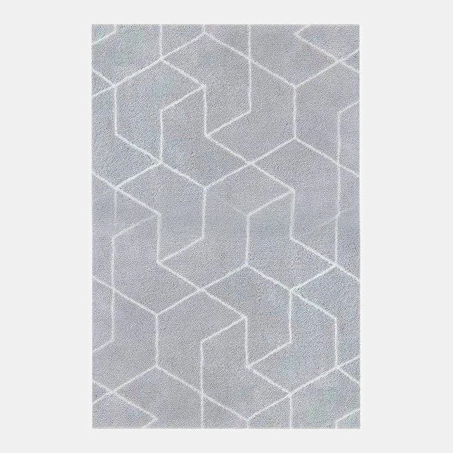 Gråt shaggy tæppe med geometrisk mønster
