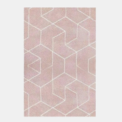 Pudderrosa shaggy tæppe med geometrisk mønster