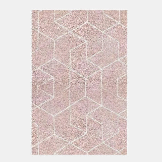 Pudderrosa shaggy tæppe med geometrisk mønster