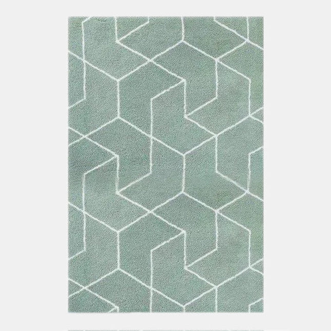 Mintgrønt shaggy tæppe med geometrisk mønster