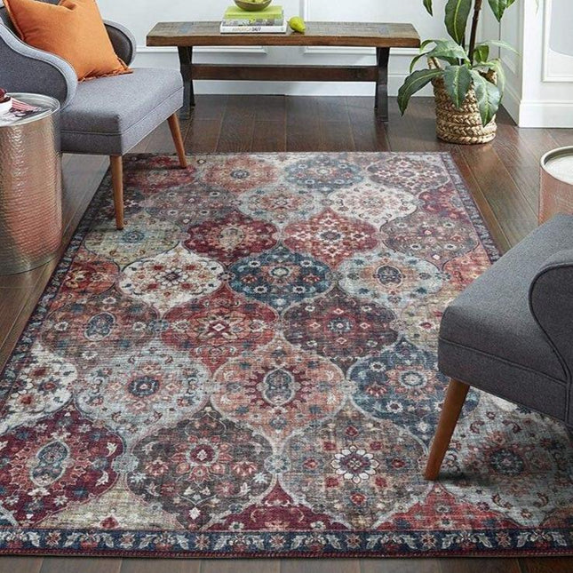 Stort vintage gulvtæppe med flisemønster