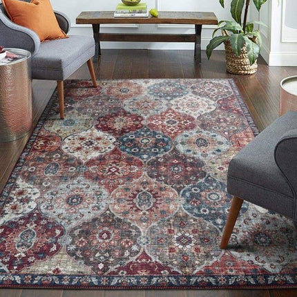 Stort vintage gulvtæppe med flisemønster