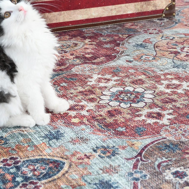 Stort vintage gulvtæppe med medaljonmønster