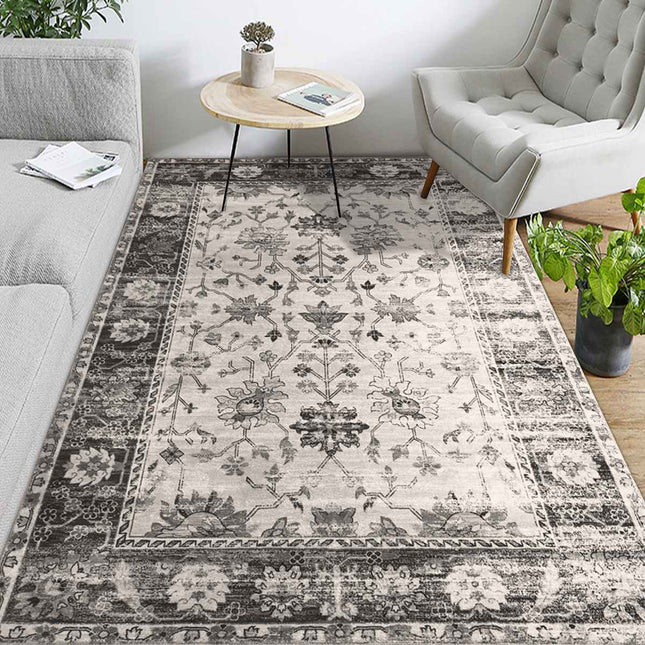 Vintage gulvtæppe i grå og hvid