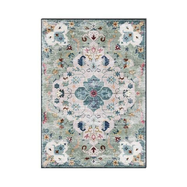 Vintage grønt gulvtæppe med orientalsk mønster