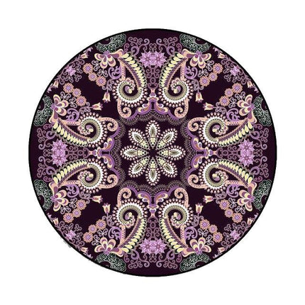 Mørkelilla rundt tæppe med mønster